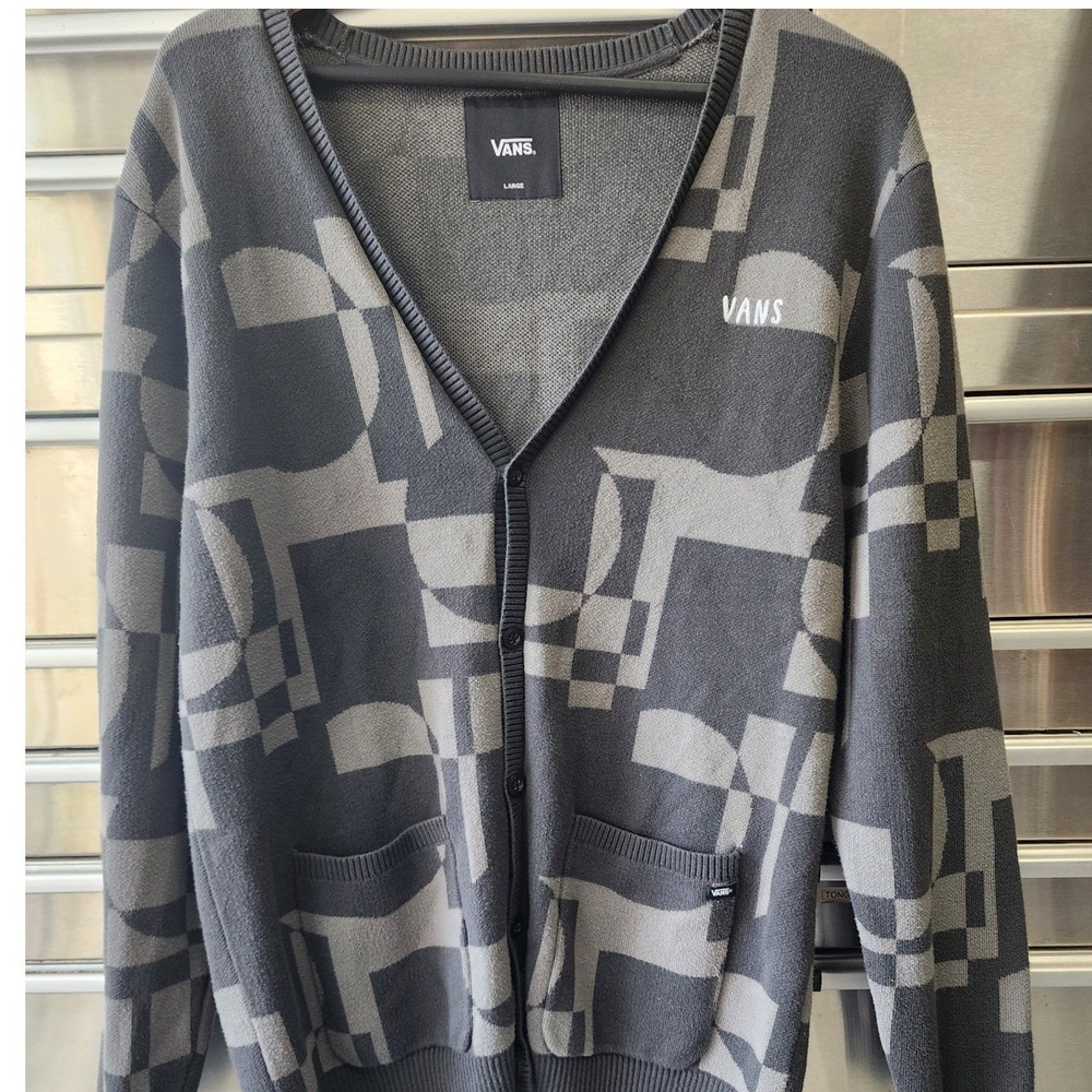 Vans Off The Wall Charcoal Patterned Cardigan. L Y2K SKATER GRUNGE INDIESLEAZE